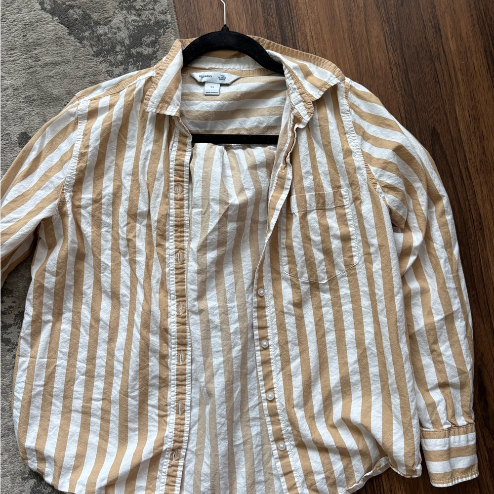 Old Navy Tan and White Striped Shirt